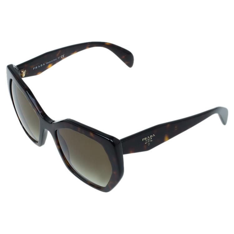 Pre Owned Prada Tortoise SPR16R Geometric Sunglasses