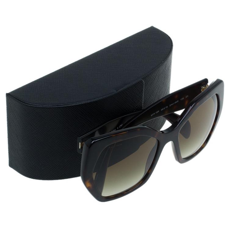 Pre Owned Prada Tortoise SPR16R Geometric Sunglasses