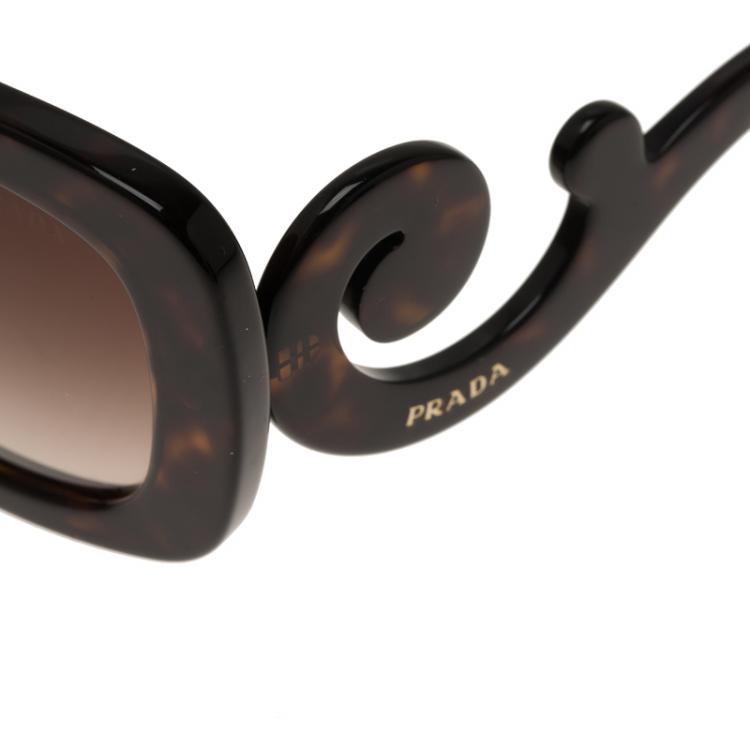 Pre Owned Prada Tortoise Frame Baroque Rectangle Sunglasses