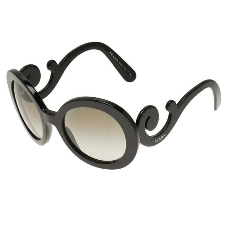 Pre Owned Prada Black Baroque Round Sunglasses