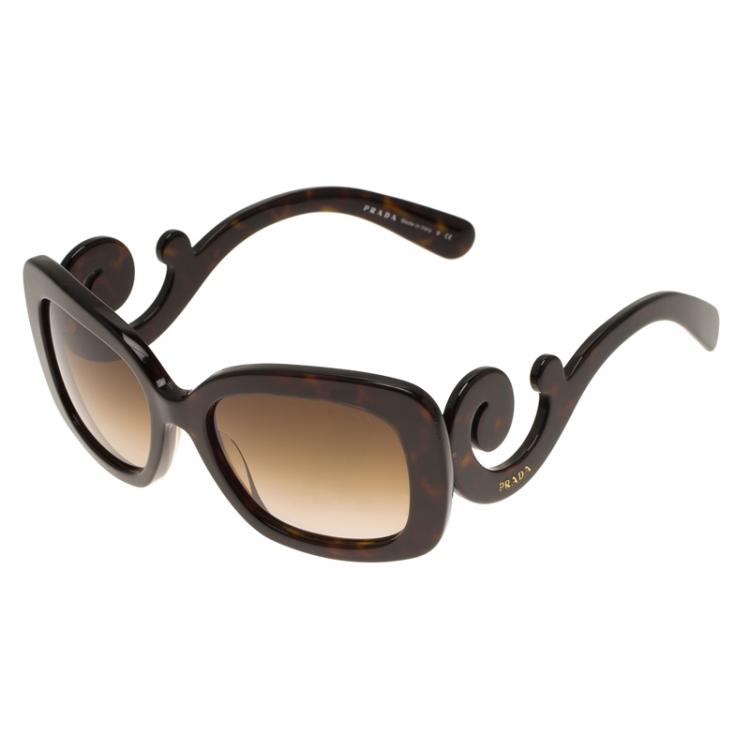 Pre Owned Prada Brown Baroque Rectangle Sunglasses