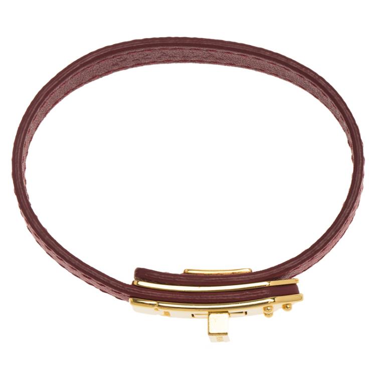 Pre Owned Prada Burgundy Gold Plated Leather Turn Lock Bracelet