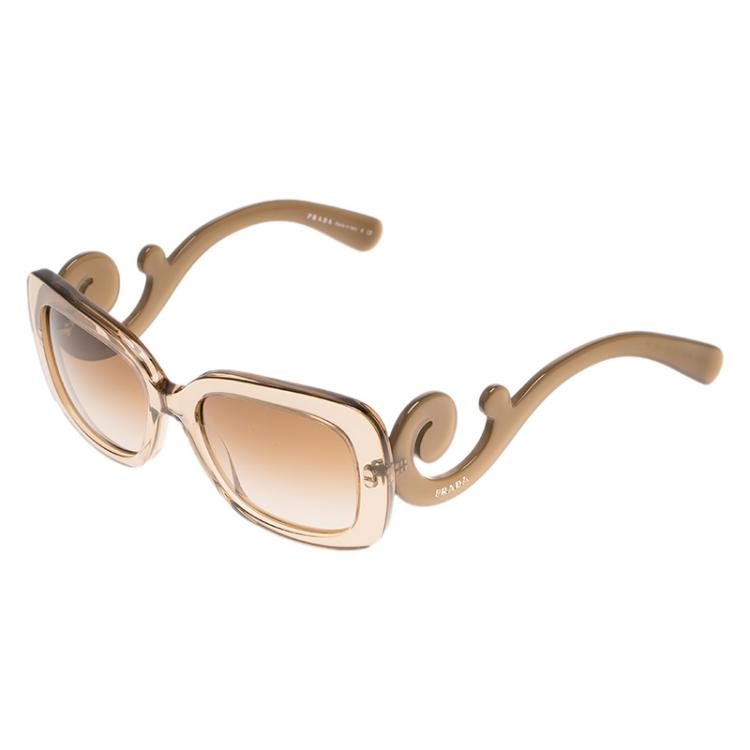 Pre Owned Prada Translucent Brown Baroque Rectangle Sunglasses