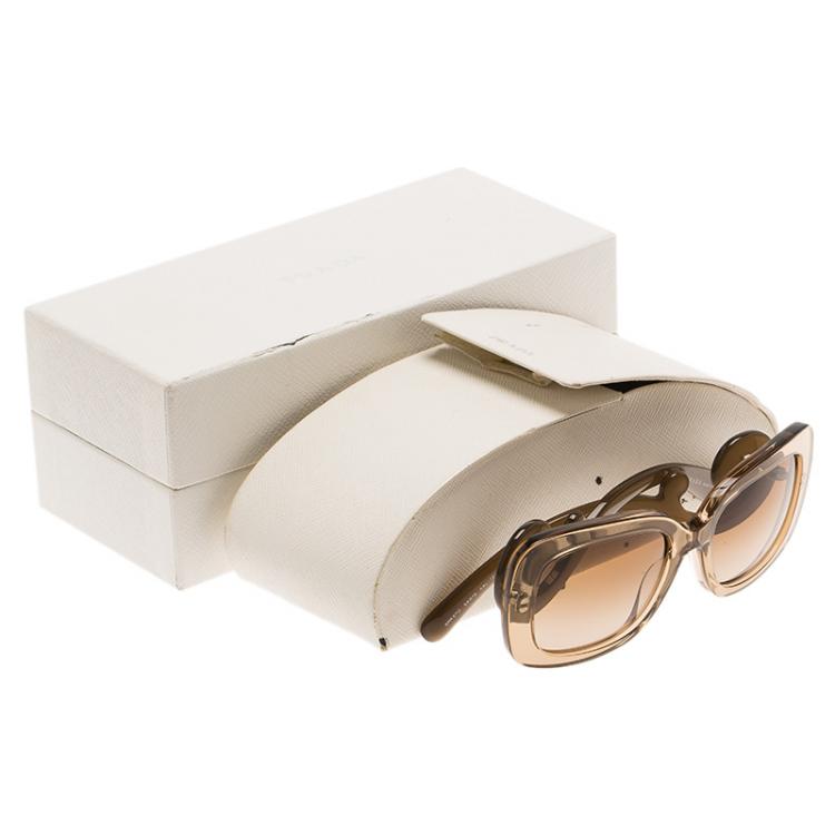 Pre Owned Prada Translucent Brown Baroque Rectangle Sunglasses