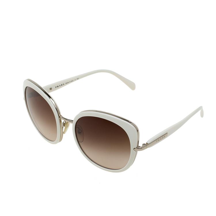 Pre Owned Prada Off White SPR 520 Cat Eye Sunglasses