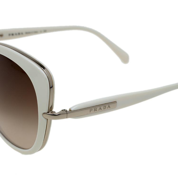 Pre Owned Prada Off White SPR 520 Cat Eye Sunglasses
