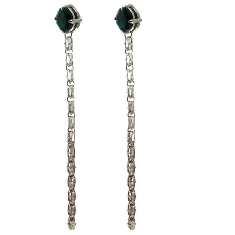 Pre Owned Prada Green Stone & Clear Crystal Long Earrings