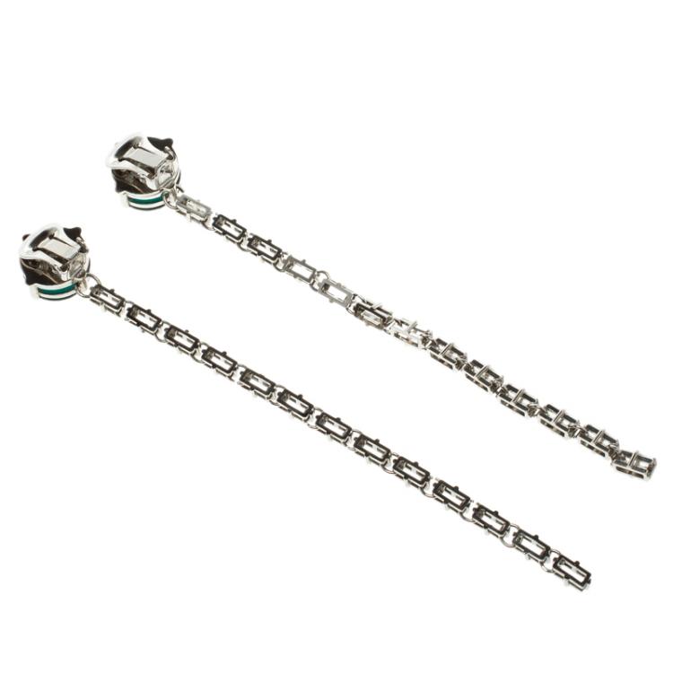 Pre Owned Prada Green Stone & Clear Crystal Long Earrings