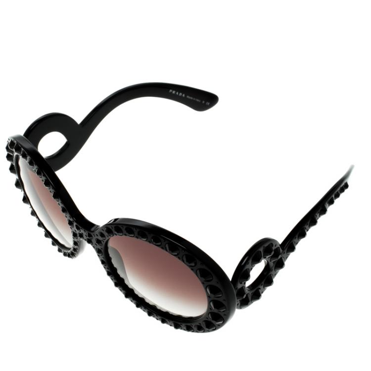 Pre Owned Prada Black SPR31P Studded Oversized Baroque Sunglasses