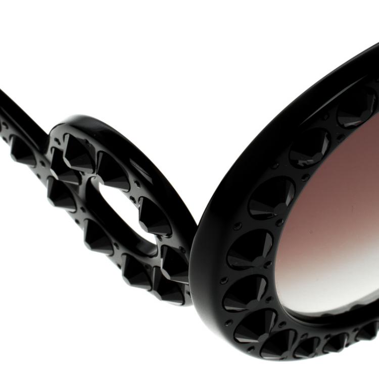 Pre Owned Prada Black SPR31P Studded Oversized Baroque Sunglasses