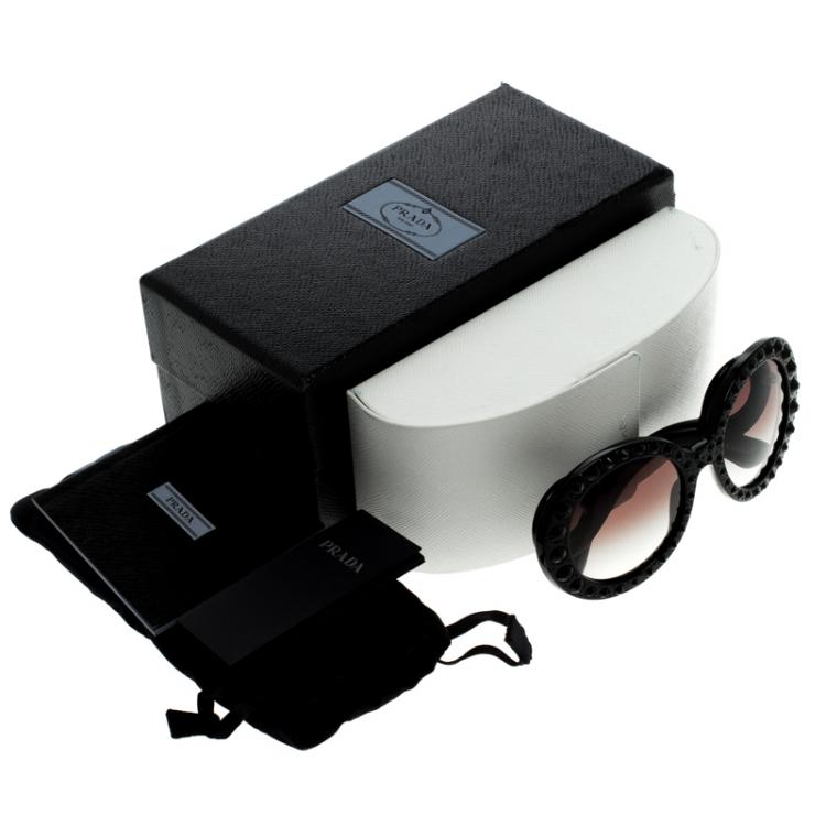 Pre Owned Prada Black SPR31P Studded Oversized Baroque Sunglasses