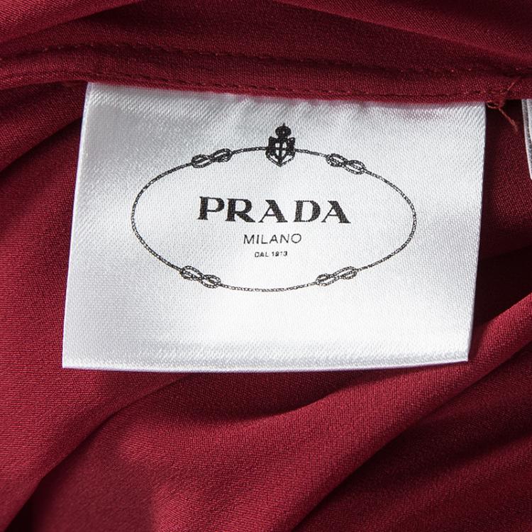 Pre Owned Prada Red Silk Embellished Belt Detail Kaftan Style Gown M