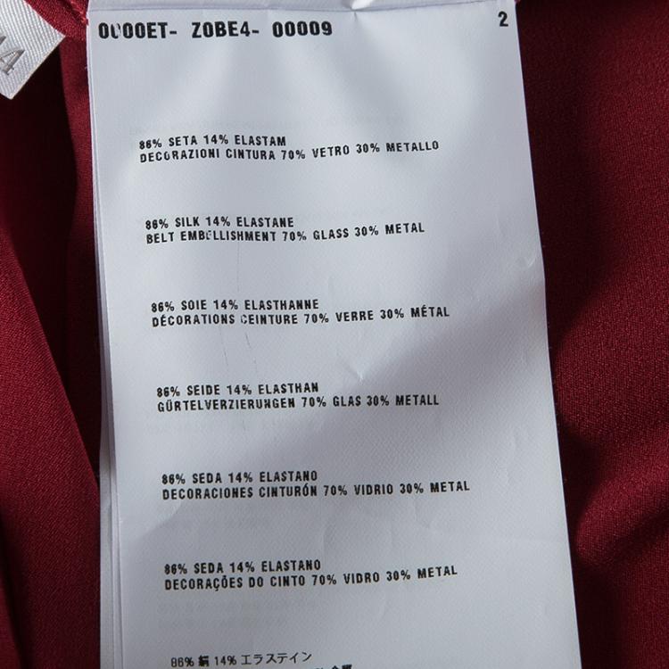 Pre Owned Prada Red Silk Embellished Belt Detail Kaftan Style Gown M