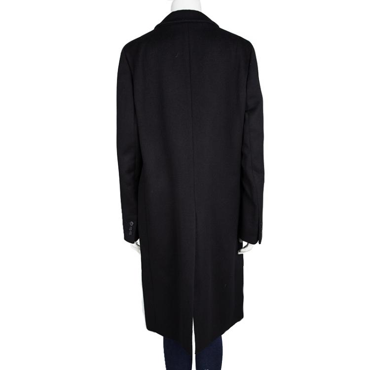 Pre Owned Prada Black Wool Overcoat L