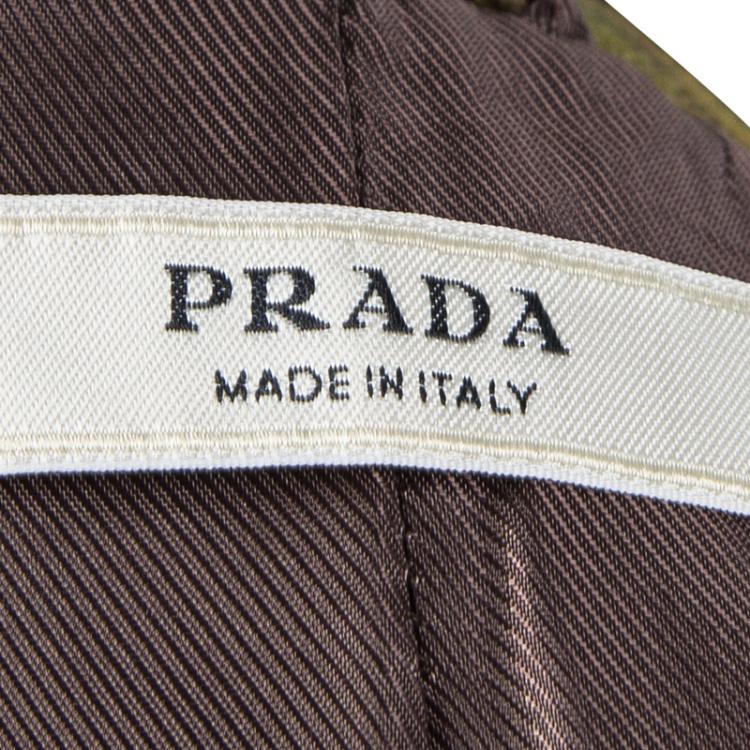 Pre Owned Prada Green Checked Wool Stone Embellished Overcoat S