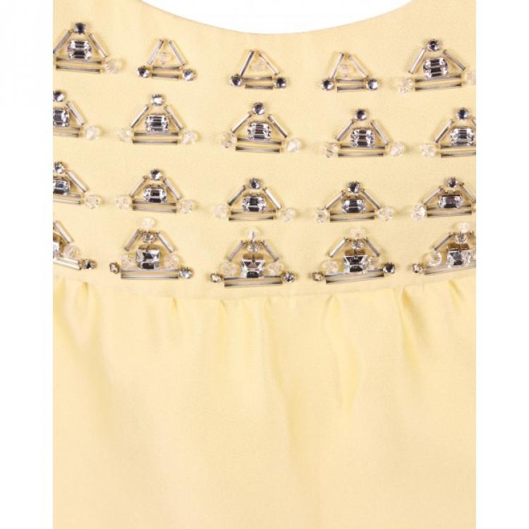 مملوكة مسبقًا Prada Yellow Embellished Bust Sleeveless Dress S