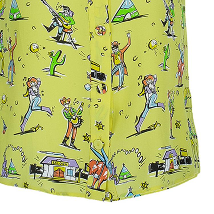 Pre Owned Prada Yellow Multicolor Print Collar Top S