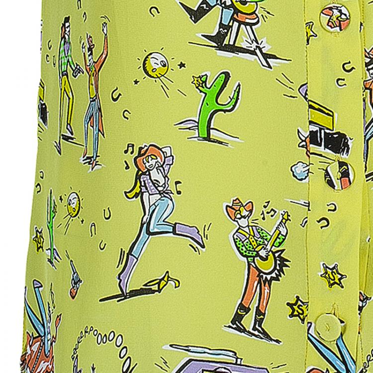 Pre Owned Prada Yellow Multicolor Print Collar Top S