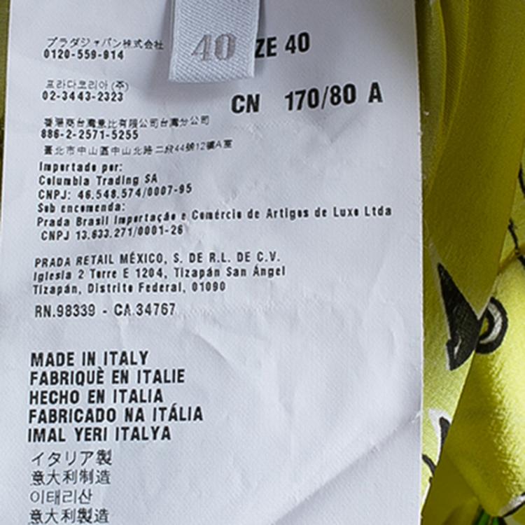Pre Owned Prada Yellow Multicolor Print Collar Top S