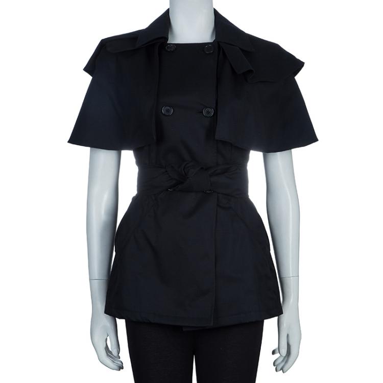 Pre Owned Prada Black Cape Sleeve Trench Style Belted Jacket S