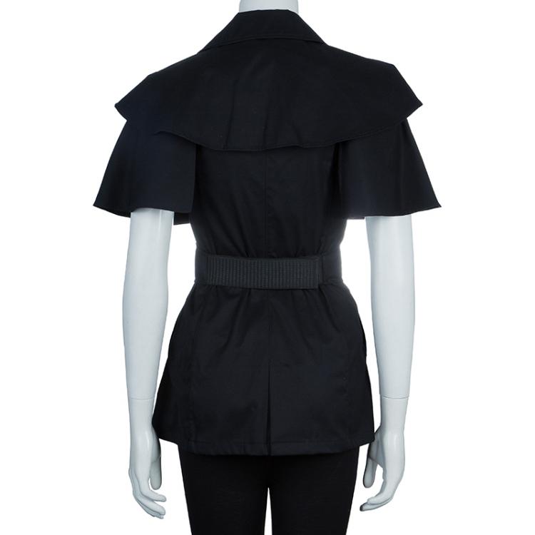 Pre Owned Prada Black Cape Sleeve Trench Style Belted Jacket S