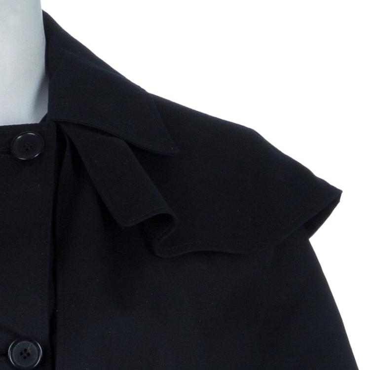 Pre Owned Prada Black Cape Sleeve Trench Style Belted Jacket S