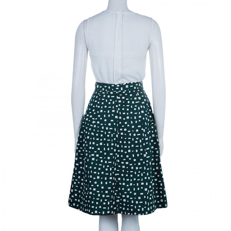 Pre Owned Prada Green Printed Silk Dirndl Skirt S
