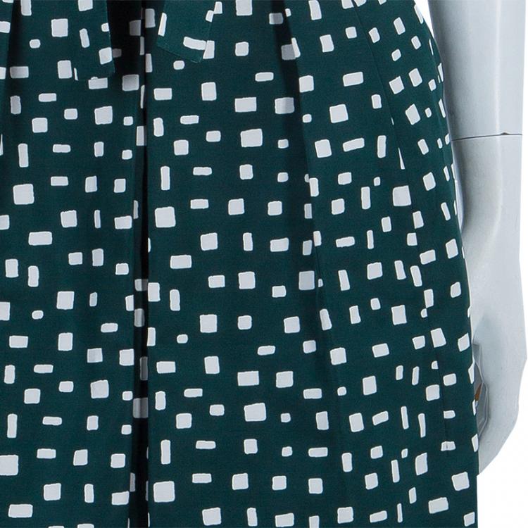 Pre Owned Prada Green Printed Silk Dirndl Skirt S