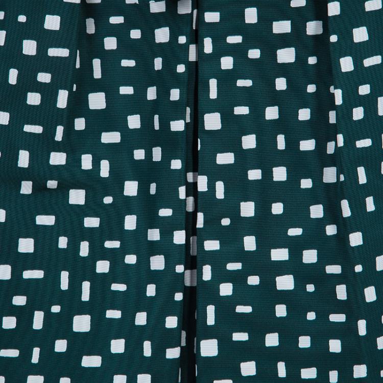 Pre Owned Prada Green Printed Silk Dirndl Skirt S