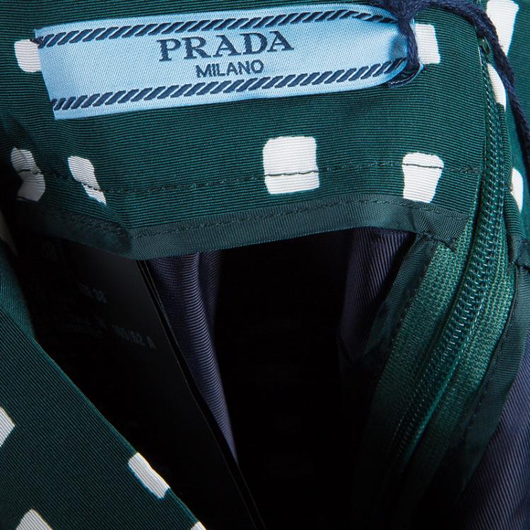 Pre Owned Prada Green Printed Silk Dirndl Skirt S