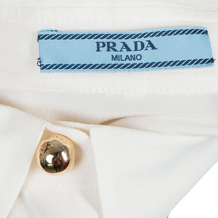 Pre Owned Prada White Silk Button Down Blouse S