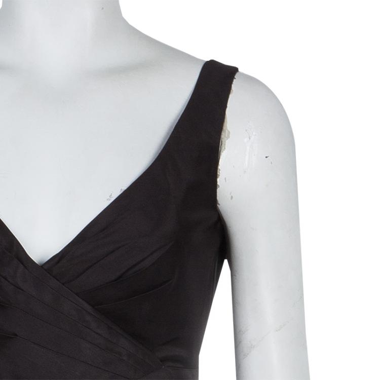 Pre Owned Prada Dark Brown Silk Pleated Sleeveless Dress M