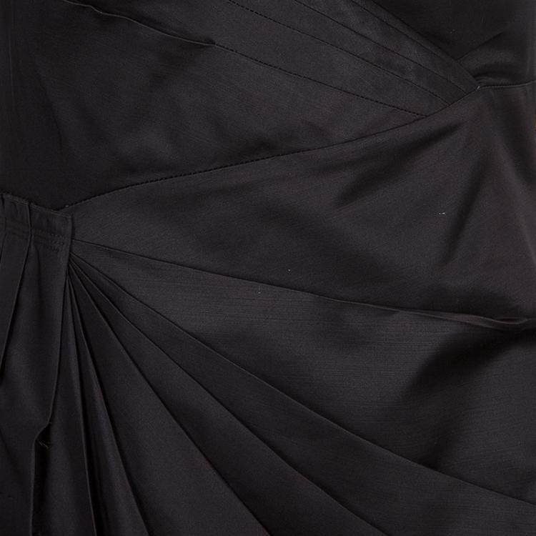 Pre Owned Prada Dark Brown Silk Pleated Sleeveless Dress M