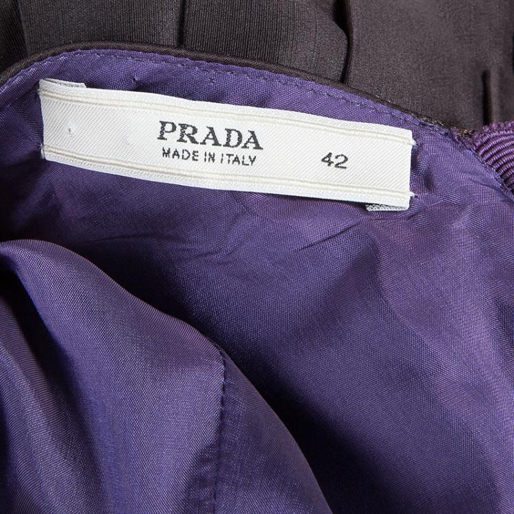 Pre Owned Prada Dark Brown Silk Pleated Sleeveless Dress M