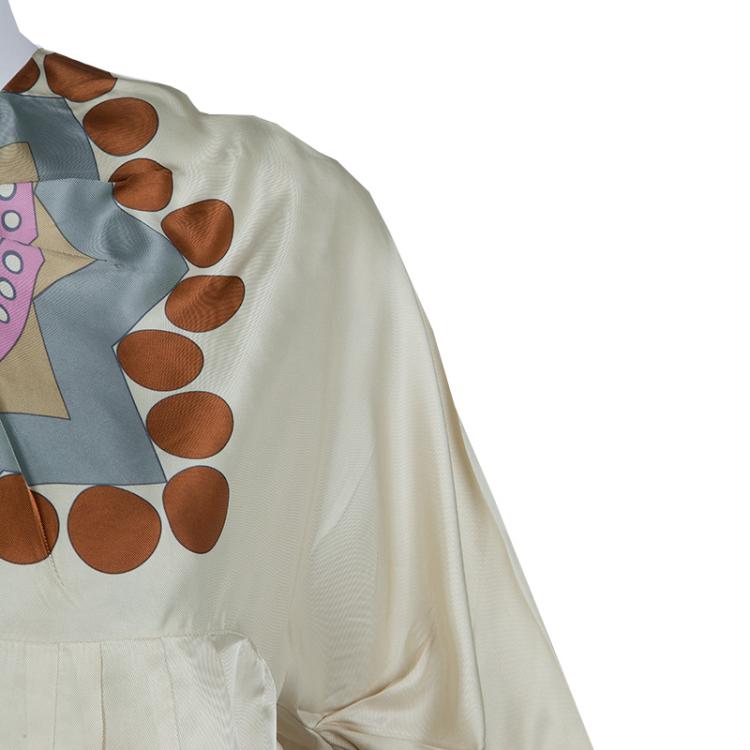 Pre Owned Prada Cream Printed Dolman Sleeve Cropped Blouse M