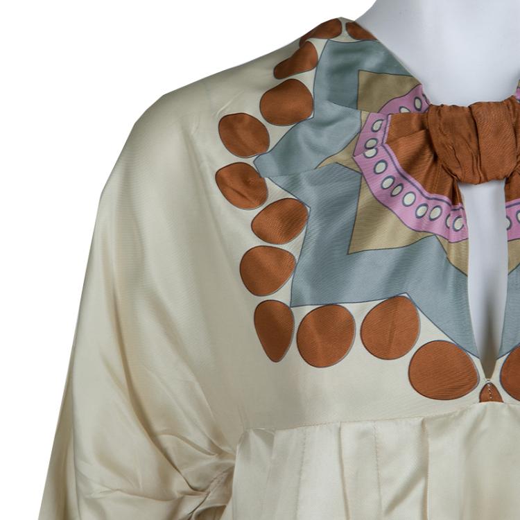 Pre Owned Prada Cream Printed Dolman Sleeve Cropped Blouse M