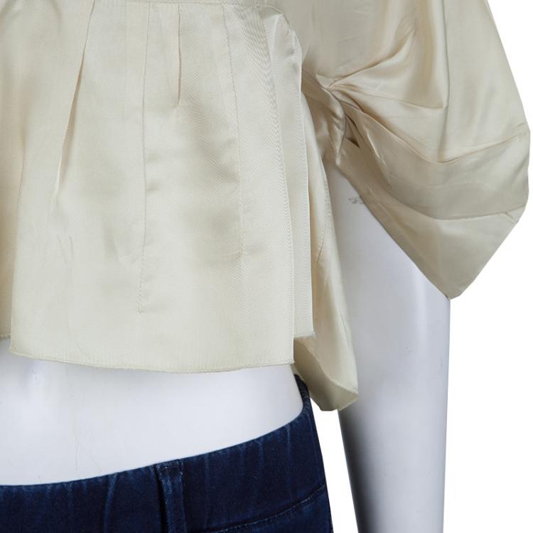 Pre Owned Prada Cream Printed Dolman Sleeve Cropped Blouse M