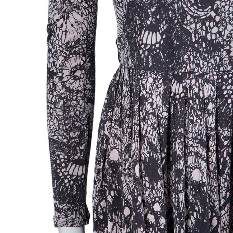 Pre Owned Prada Black and Pink Floral Print Jersey Long Sleeve Dress S