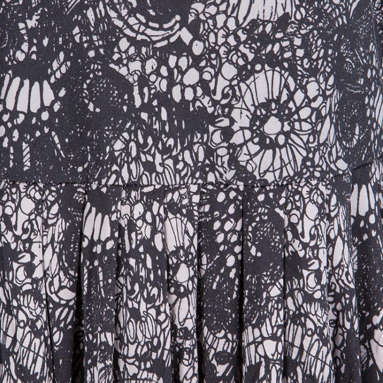 Pre Owned Prada Black and Pink Floral Print Jersey Long Sleeve Dress S