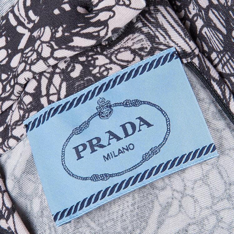 Pre Owned Prada Black and Pink Floral Print Jersey Long Sleeve Dress S