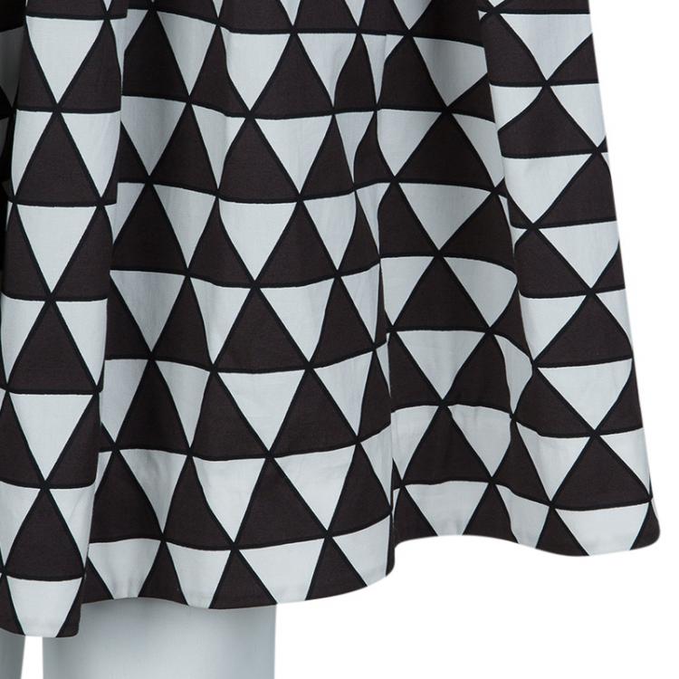 Pre Owned Prada Brown and White Geometric Print Off Shoulder Cotton Dress L