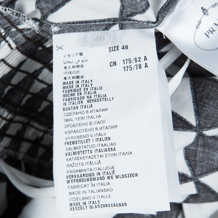 Pre Owned Prada Brown and White Geometric Print Off Shoulder Cotton Dress L