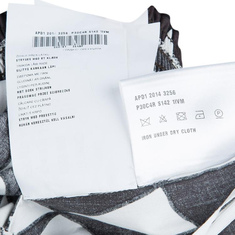 Pre Owned Prada Brown and White Geometric Print Off Shoulder Cotton Dress L