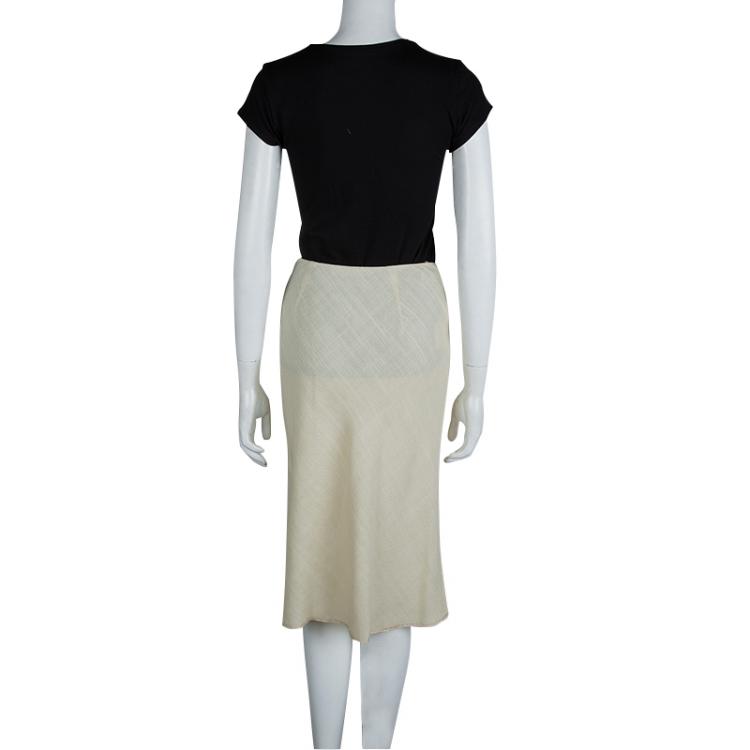 Pre Owned Prada Cream Textured A-Line Skirt S