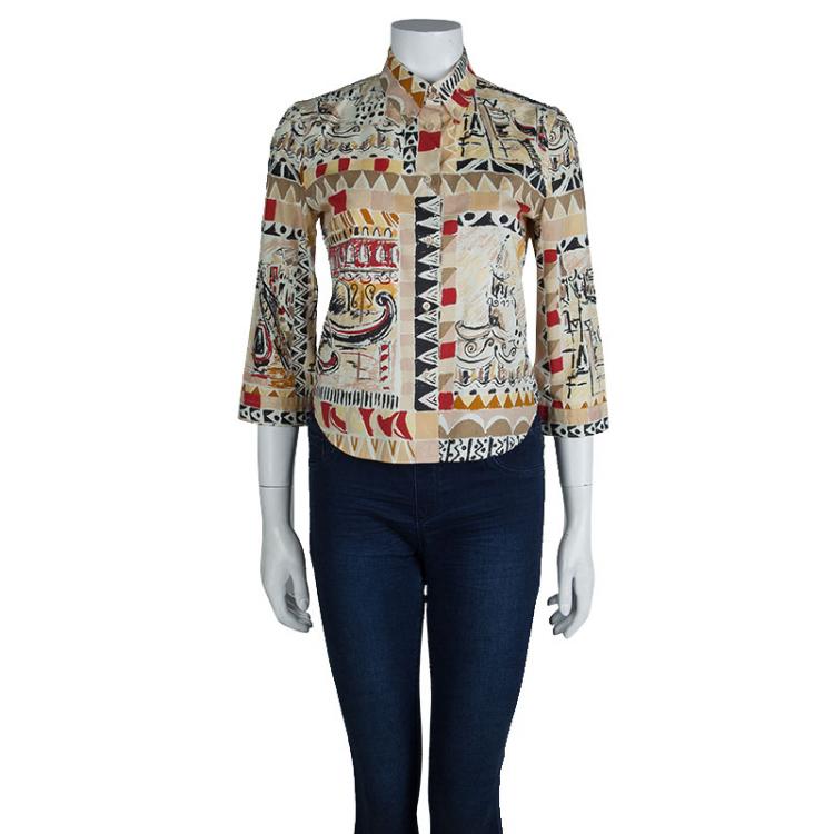 Pre Owned Prada Multicolor Printed Long Sleeve Buttondown Cotton Shirt M