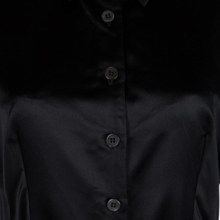 Pre Owned Prada Black Silk Pleated Button Down Belted Dress M