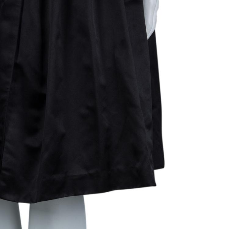 Pre Owned Prada Black Silk Pleated Button Down Belted Dress M