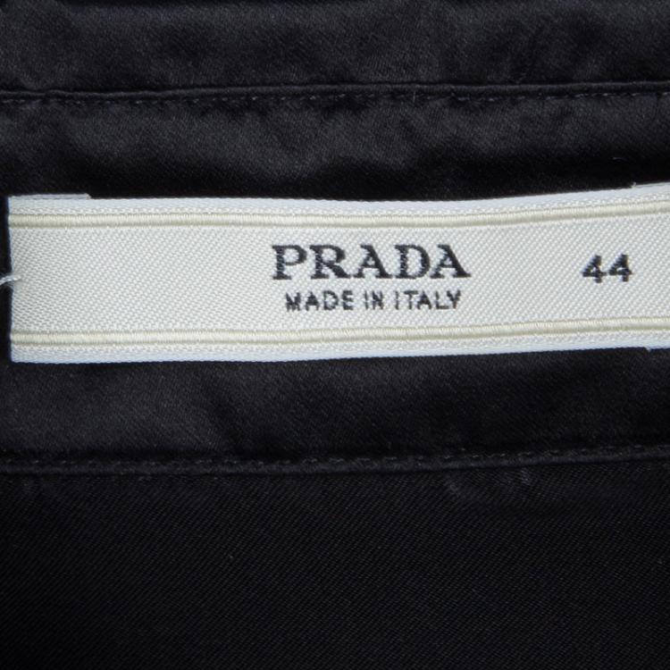 Pre Owned Prada Black Silk Pleated Button Down Belted Dress M