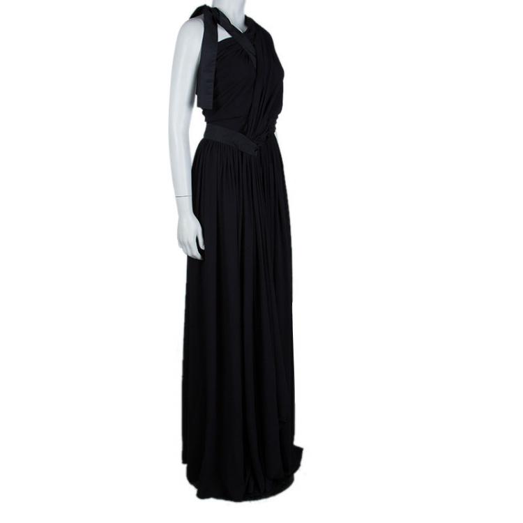 Pre Owned Prada Black Silk Ruched Halter Gown M