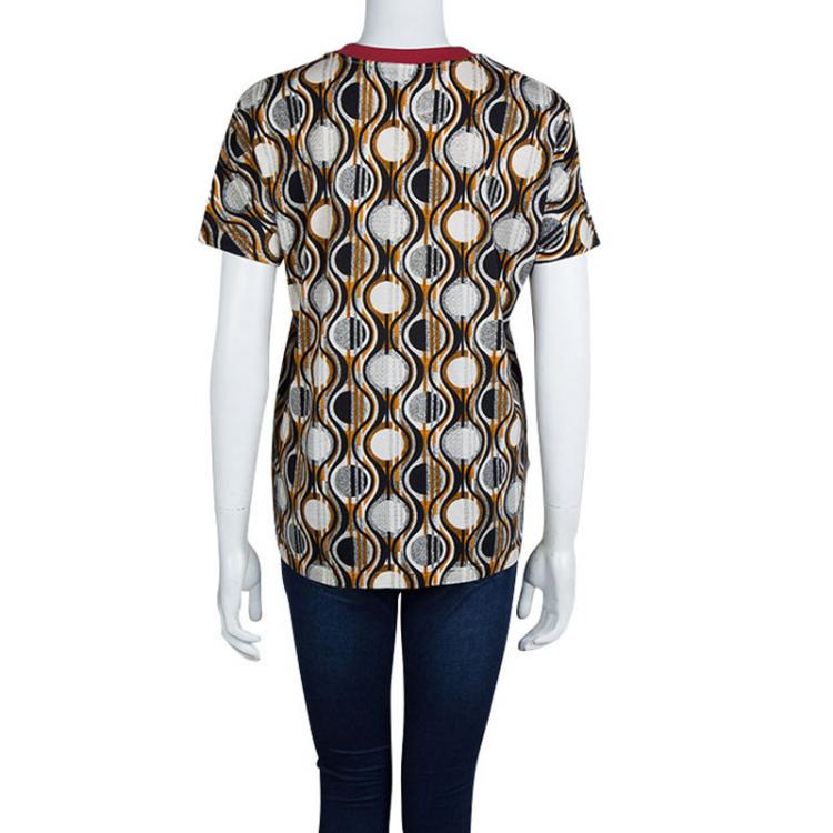 Pre Owned Prada Multicolor Printed Jersey Contrast Rib Trim Detail T-Shirt M